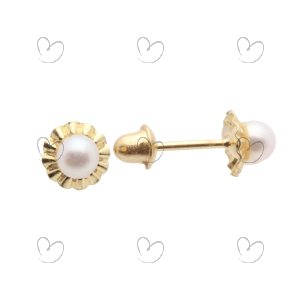 Brinco Baby Flor com Pérola 2.9mm Ouro 18k