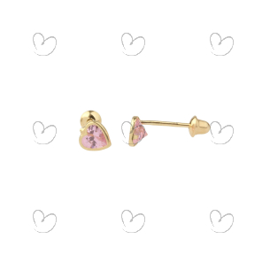Brinco Baby Coração Cristal Rosa Ouro 18k