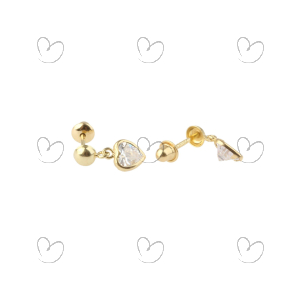 Brinco Baby Coração Cristal Pendurado Branco Ouro 18k