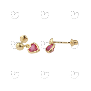 Brinco Baby Coração Cristal Pendurado Pink Ouro 18k