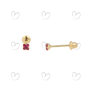 Brinco Baby Quadradinho Pink Ouro 18k