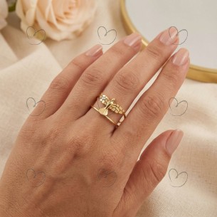 Anel Espírito Santo Asas Trabalhadas Ouro 18K