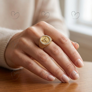 Anel Espírito Santo Oval Aro Telado Ouro 18k