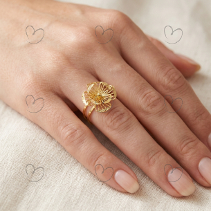 Anel Flor Vazado Fios 4 Pétalas Ouro 18K