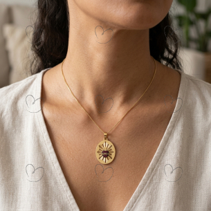 Pingente Oval Sagrado Coração Fundo Ouro 18k