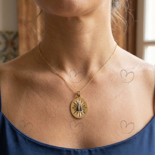 Pingente Oval Nossa Senhora Fundo Ouro 18k