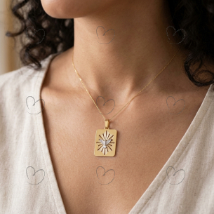 Pingente Retangular Espirito Santo Fundo Ouro 18k