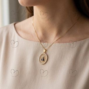 Pingente Oval Tela Vazada Nossa Senhora Ouro 18k