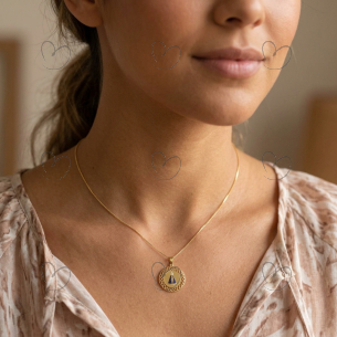 Pingente Mandala Nossa Senhora com Pedras Ouro 18k