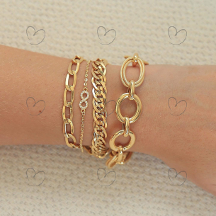 Pulseira Malha 1x1 Achatada 21cm Grossa Ouro 18k