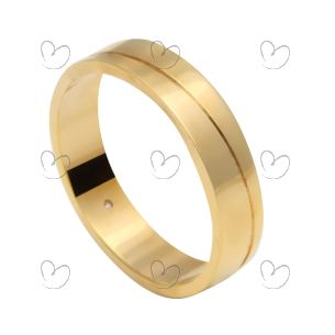 Aliança Reta Riscada com 1 Pedra Ouro 18k