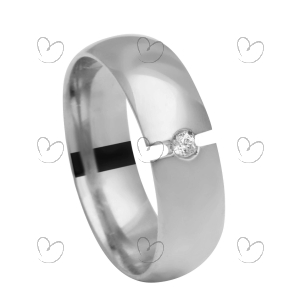 Aliança em Ouro Branco 18k/750 Comfort 1 Pedra e Aro 6mm Ouro 18k