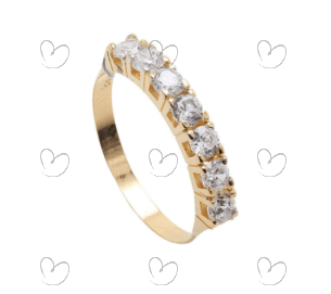 Anel Meia Aliança com Zirconias de 3mm Ouro 18k