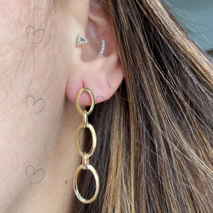 Brinco Três Elos Grandes Ouro 18k