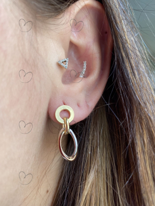 Brinco Mix de Elos Pendurados Tricolor Ouro 18k