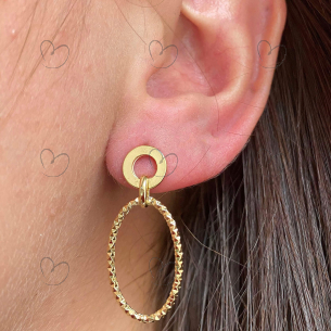 Brinco Argolas Oval Diamantada e Redonda Ouro 18k