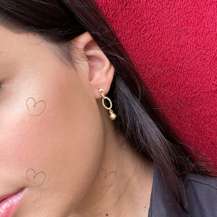 Brinco Elos com Bolinha em Ouro 18k