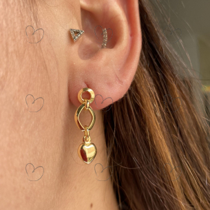 Brinco Elos com Coração Liso Ouro 18k
