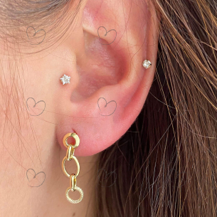 Brinco Elos Redondos Estilizados Ouro 18k