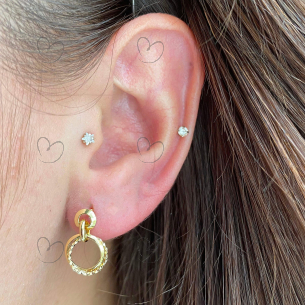 Brinco Argolas Diamantadas Estilizada Ouro 18k
