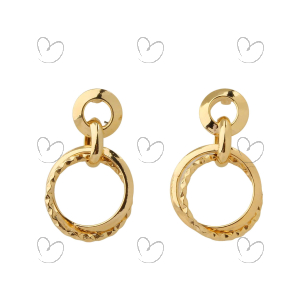 Brinco Argolas Diamantadas Estilizada Ouro 18k