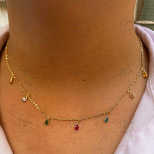 Choker Gotas Coloridas Ouro 18k
