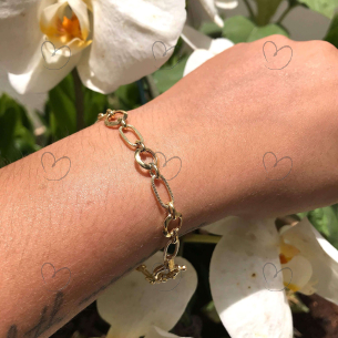 Pulseira Mix de Malhas Elo Oval e Redondo 19cm Ouro 18k