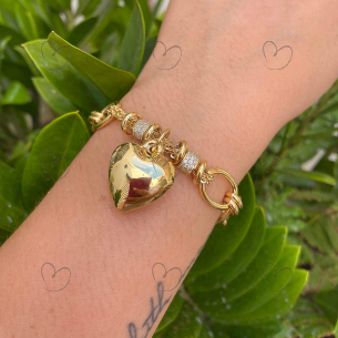 Pulseira Bailarina com Mix de Elos Ovais e Pingentes Ouro 18k