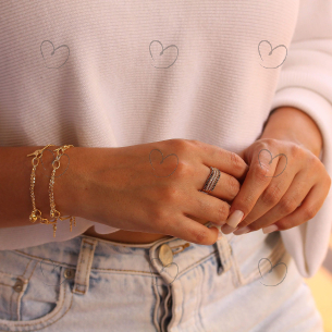 Pulseira Mix de Malhas Chave e Coração Ouro 18k