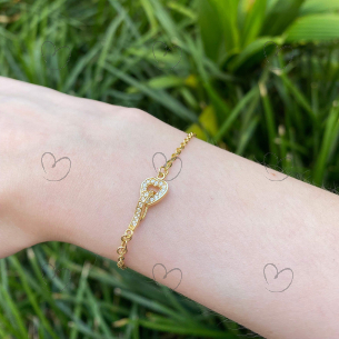 Pulseira Bailarina com Coração no Fecho 19,5cm Ouro 18k