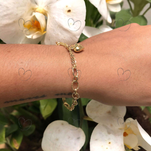 Pulseira Mix de Malhas com Coração Pendurado 19,5cm Ouro 18k