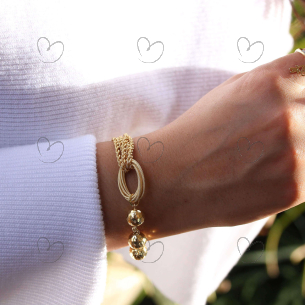 Pulseira Mix de Malhas com Bolas Diamantadas Ouro 18k