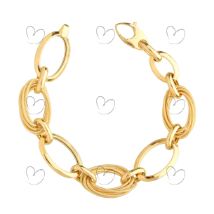 Pulseira Elo Grande Liso e 7 Foscos Ouro 18k