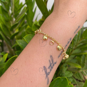 Pulseira Metade Elos Metade Portuguesa com Pingentes Ouro 18k