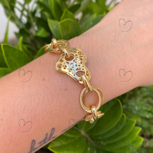 Pulseira Conjunto de Elos com Coração Ouro 18k