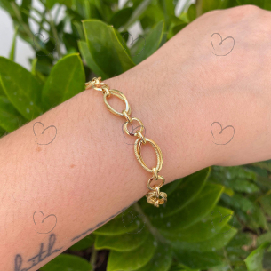 Pulseira Conjunto de Elos Pequenos Ovais com Mix de Texturas Ouro 18k