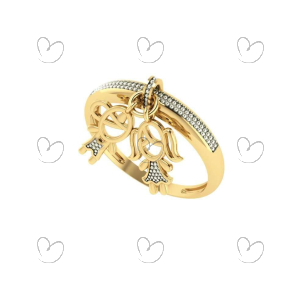 Anel Casal Falsa Pedra com Pingente Ouro 18k