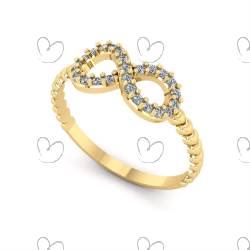 Anel Infinito com Corações no Aro e Zircônia Ouro 18k