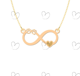 Gargantilha Pet Infinito com Patinhas e Coração Ouro 18k