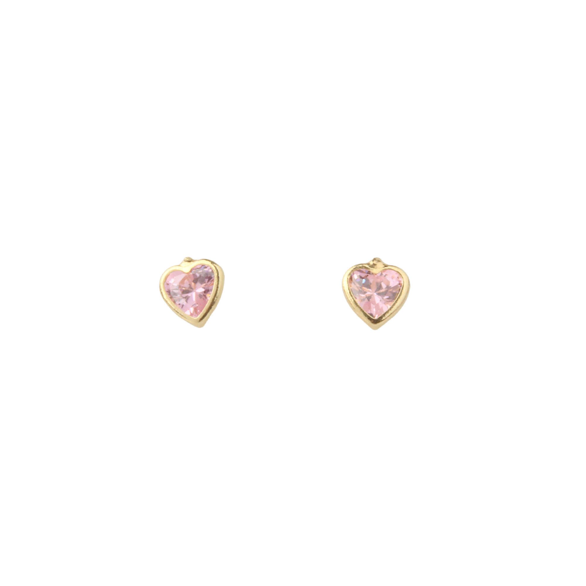 Brinco Baby Coração Cristal Rosa Ouro 18k