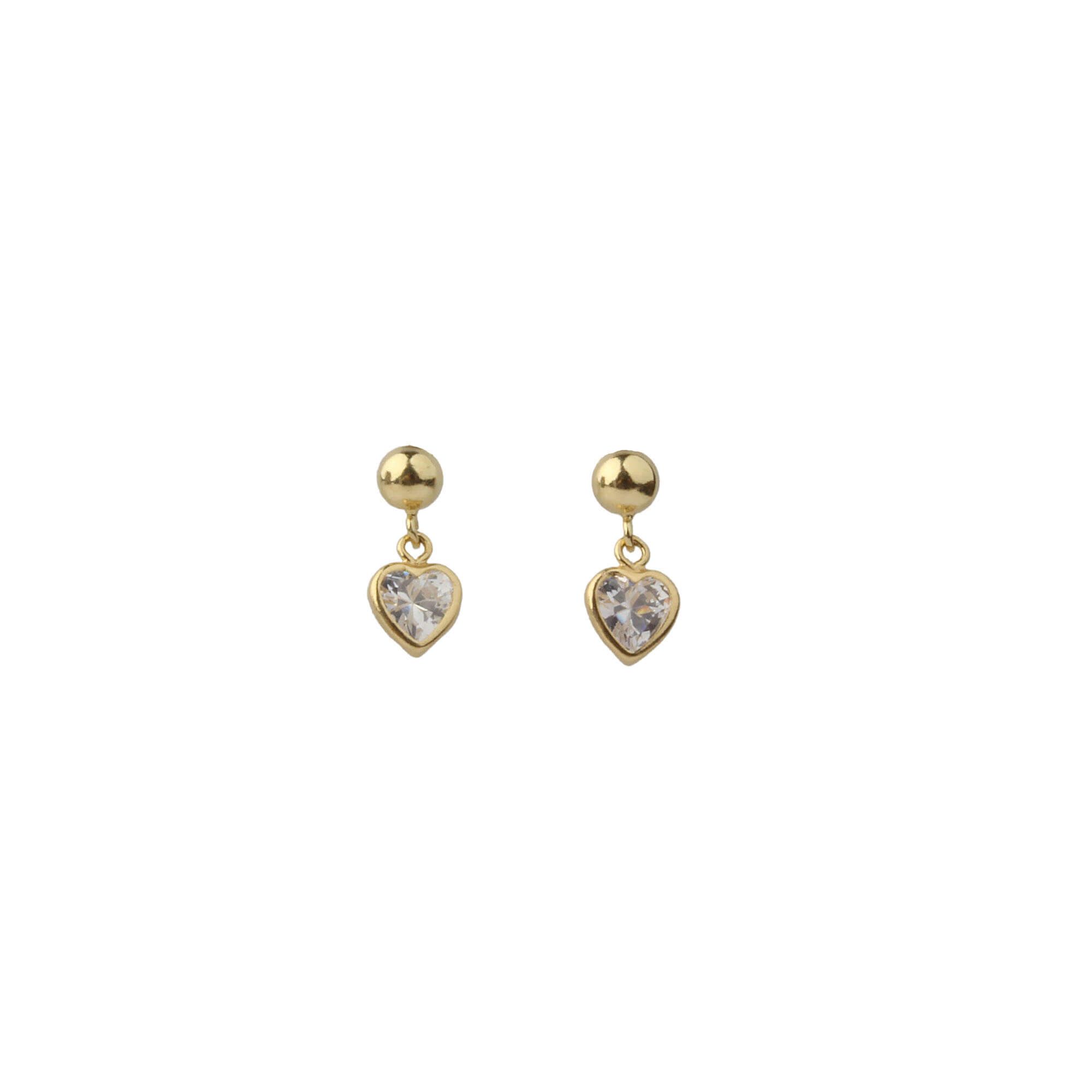 Brinco Baby Coração Cristal Pendurado Branco Ouro 18k