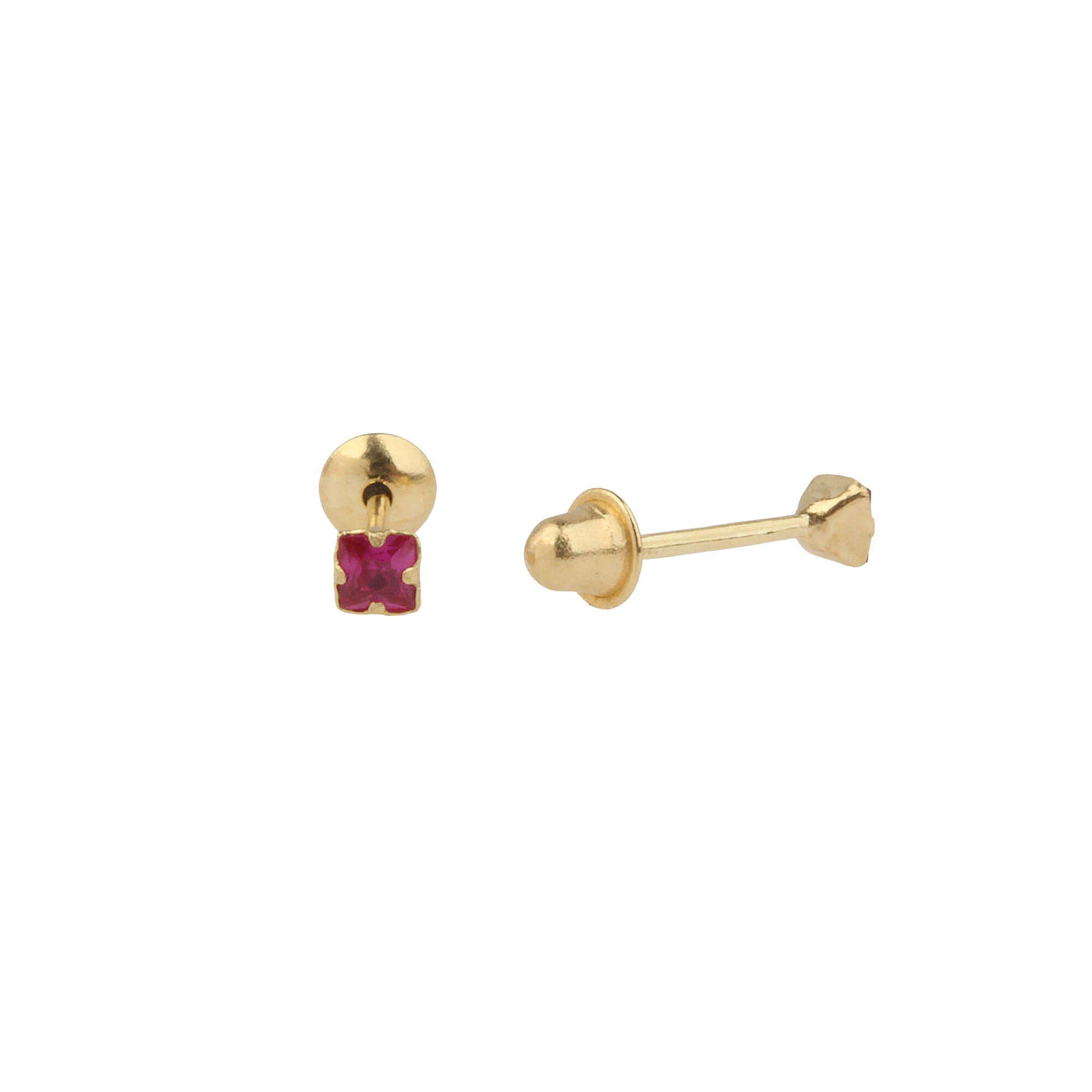 Brinco Baby Quadradinho Pink Ouro 18k