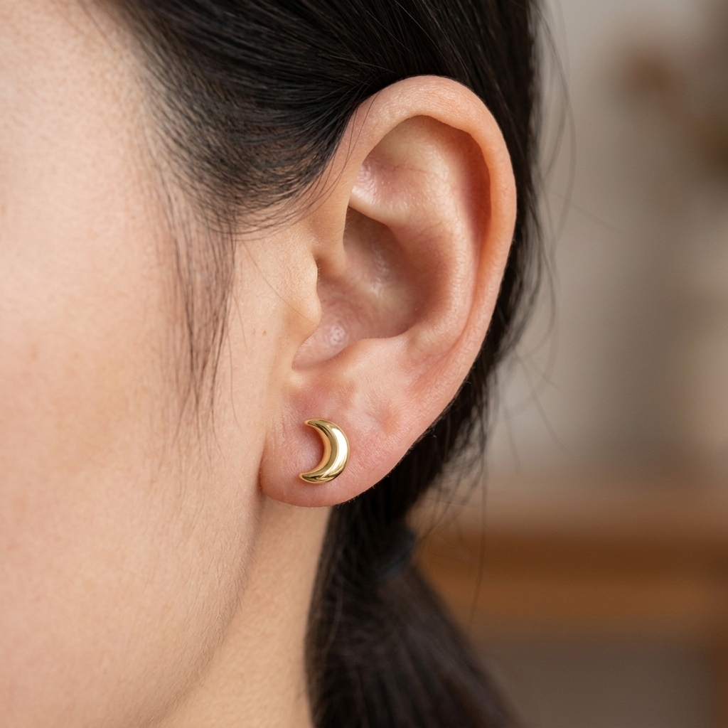 Brinco Lua Pequeno Ouro 18k