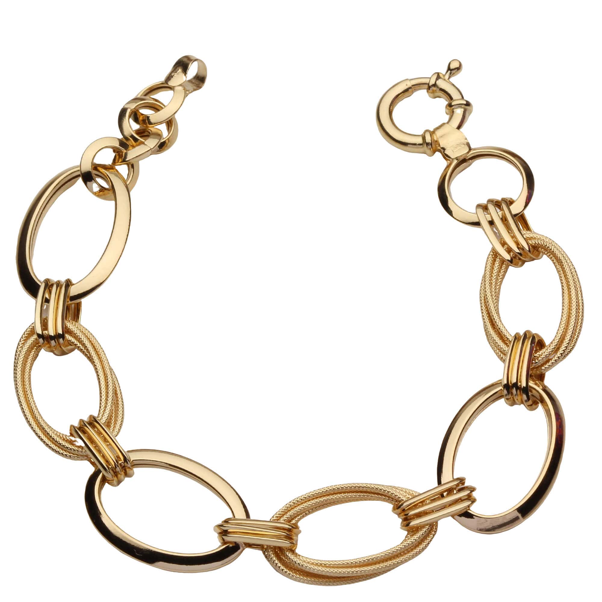 Pulseira Mix de Malhas com Elos Longos e Trabalhados 21cm Ouro 18k