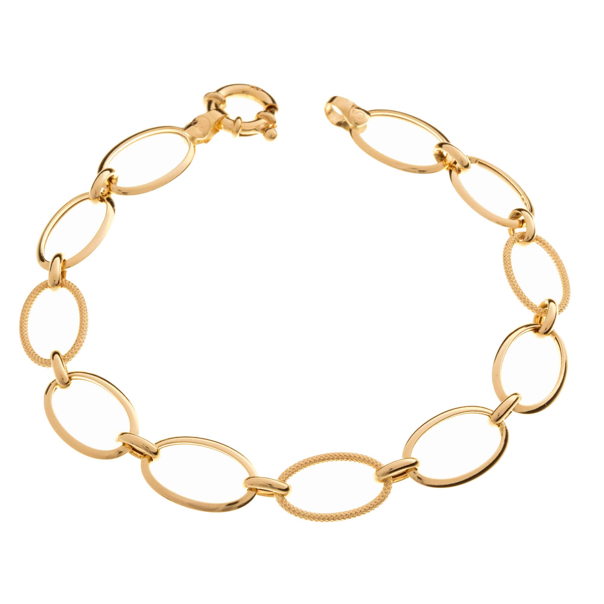 Pulseira Mix de Malhas Ovais Lisas e Trabalhadas 19cm Ouro 18k