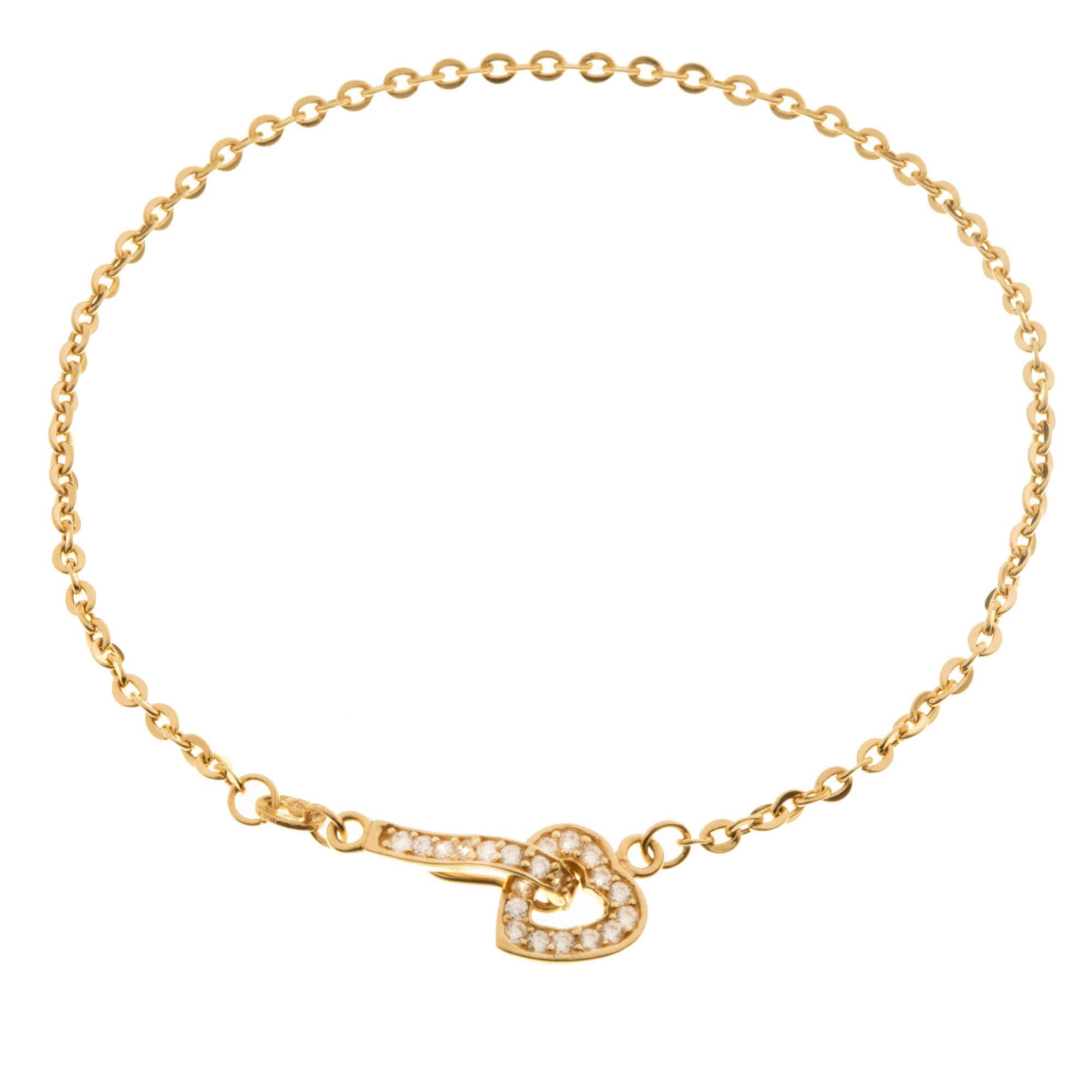 Pulseira Bailarina com Coração no Fecho 19,5cm Ouro 18k