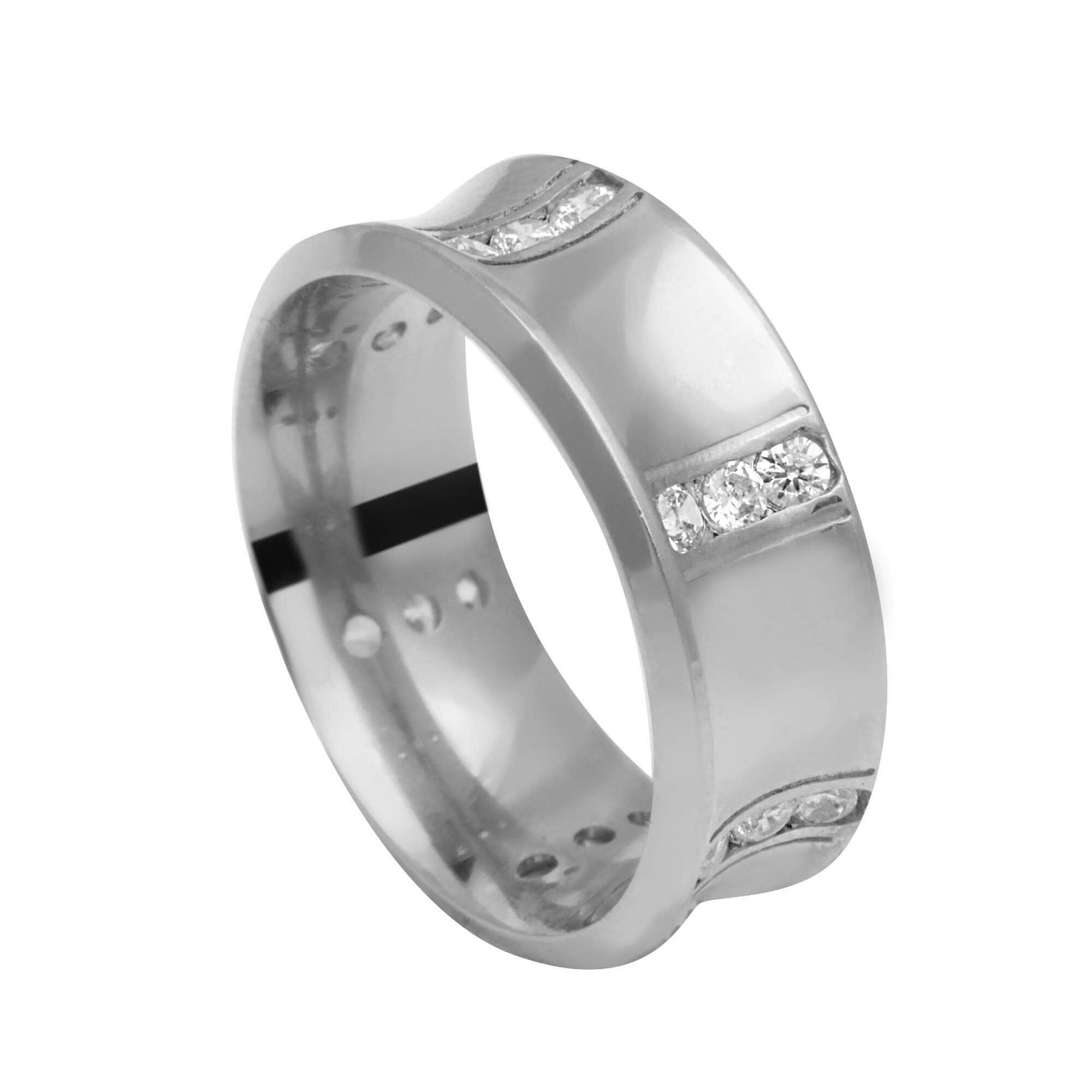 Aliança Comfort com Pedras Ouro Branco 18k