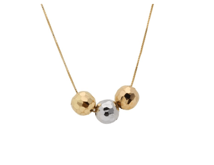 Gargantilha Três Bolas 5mm Diamantada Tricolor 45cm Com Ajuste em 40cm Ouro 18k