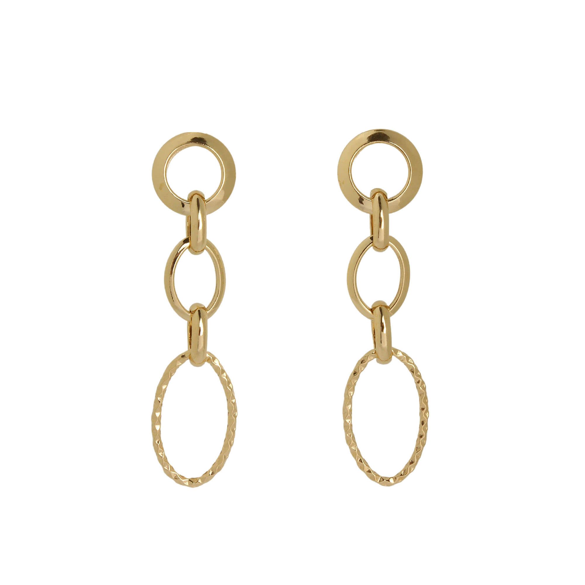 Brinco Elos Ovais Liso e Diamantado Ouro 18k
