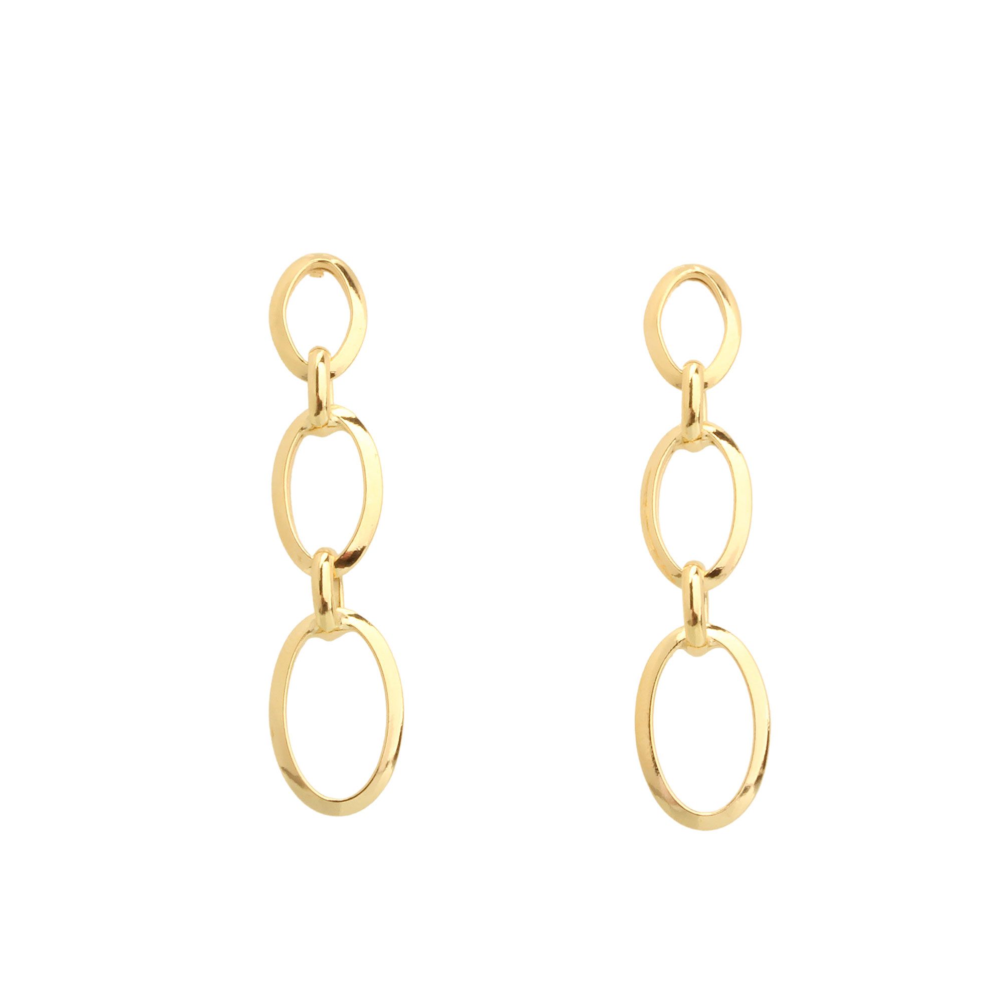 Brinco Três Elos Grandes Ouro 18k